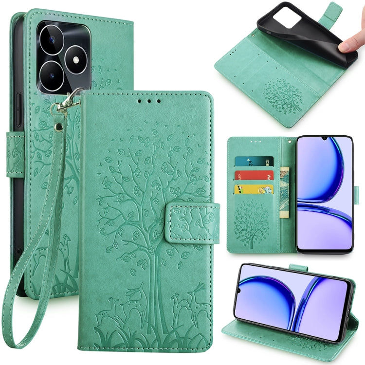 Tree & Deer Embossed Leather Phone Case, For Realme 14 Pro+ 5G, For Realme 14 Pro 5G Global, For Realme C75 4G / 14x 5G Global, For Realme C53 4G / Narzo N53 4G, For Realme Q3S