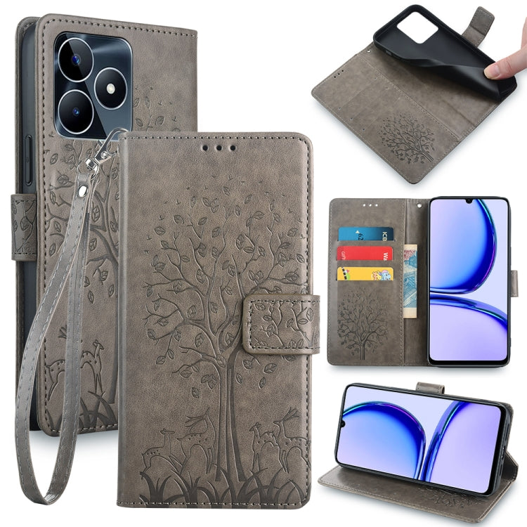 Tree & Deer Embossed Leather Phone Case, For Realme 14 Pro+ 5G, For Realme 14 Pro 5G Global, For Realme C75 4G / 14x 5G Global, For Realme C53 4G / Narzo N53 4G, For Realme Q3S