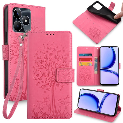 Tree & Deer Embossed Leather Phone Case, For Realme 14 Pro+ 5G, For Realme 14 Pro 5G Global, For Realme C75 4G / 14x 5G Global, For Realme C53 4G / Narzo N53 4G, For Realme Q3S