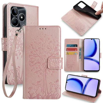 Tree & Deer Embossed Leather Phone Case, For Realme 14 Pro+ 5G, For Realme 14 Pro 5G Global, For Realme C75 4G / 14x 5G Global, For Realme C53 4G / Narzo N53 4G, For Realme Q3S