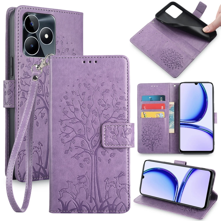Tree & Deer Embossed Leather Phone Case, For Realme 14 Pro+ 5G, For Realme 14 Pro 5G Global, For Realme C75 4G / 14x 5G Global, For Realme C53 4G / Narzo N53 4G, For Realme Q3S