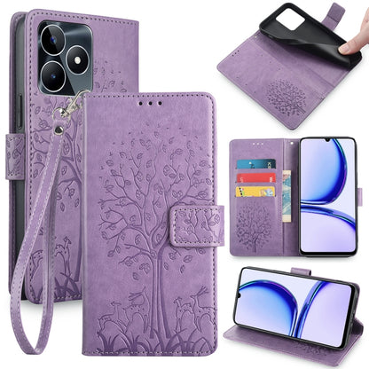 Tree & Deer Embossed Leather Phone Case, For Realme 14 Pro+ 5G, For Realme 14 Pro 5G Global, For Realme C75 4G / 14x 5G Global, For Realme C53 4G / Narzo N53 4G, For Realme Q3S