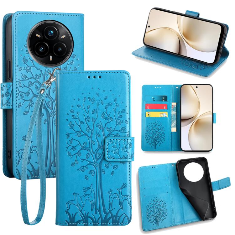 Tree & Deer Embossed Leather Phone Case, For Realme 14 Pro+ 5G, For Realme 14 Pro 5G Global, For Realme C75 4G / 14x 5G Global, For Realme C53 4G / Narzo N53 4G, For Realme Q3S