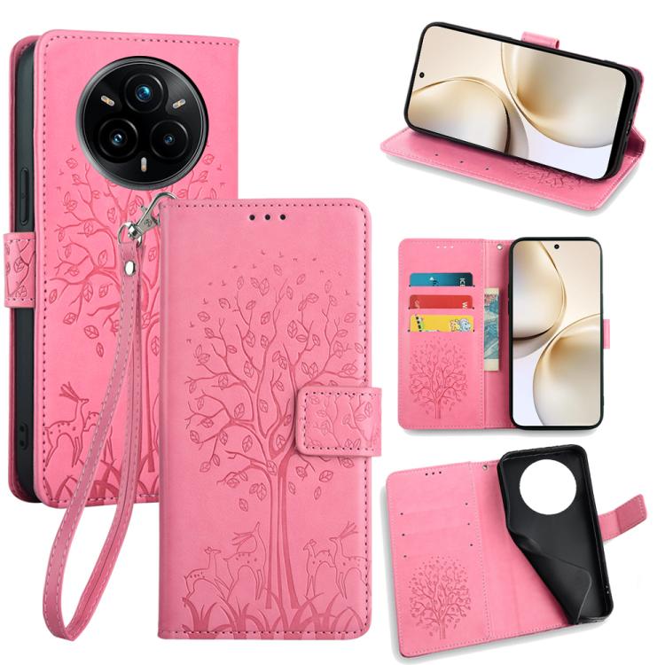 Tree & Deer Embossed Leather Phone Case, For Realme 14 Pro+ 5G, For Realme 14 Pro 5G Global, For Realme C75 4G / 14x 5G Global, For Realme C53 4G / Narzo N53 4G, For Realme Q3S