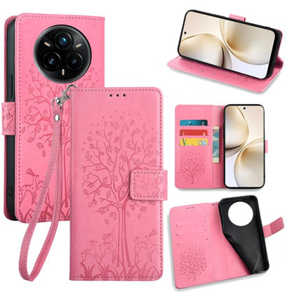 Tree & Deer Embossed Leather Phone Case, For Realme 14 Pro+ 5G, For Realme 14 Pro 5G Global, For Realme C75 4G / 14x 5G Global, For Realme C53 4G / Narzo N53 4G, For Realme Q3S