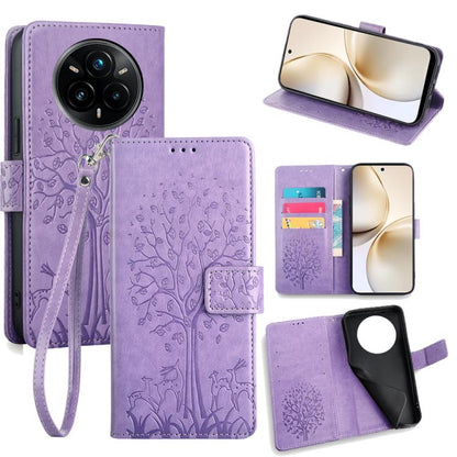 Tree & Deer Embossed Leather Phone Case, For Realme 14 Pro+ 5G, For Realme 14 Pro 5G Global, For Realme C75 4G / 14x 5G Global, For Realme C53 4G / Narzo N53 4G, For Realme Q3S
