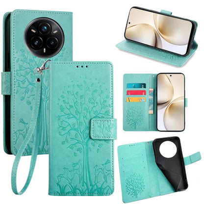 Tree & Deer Embossed Leather Phone Case, For Realme 14 Pro+ 5G, For Realme 14 Pro 5G Global, For Realme C75 4G / 14x 5G Global, For Realme C53 4G / Narzo N53 4G, For Realme Q3S