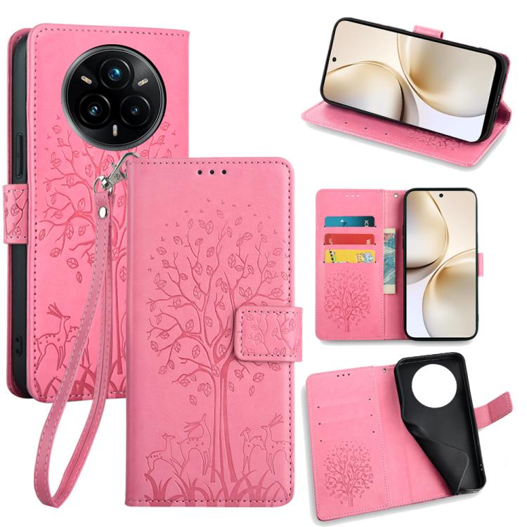 Tree & Deer Embossed Leather Phone Case, For Realme 14 Pro+ 5G, For Realme 14 Pro 5G Global, For Realme C75 4G / 14x 5G Global, For Realme C53 4G / Narzo N53 4G, For Realme Q3S