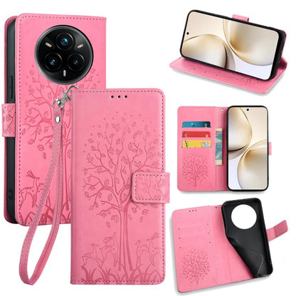 Tree & Deer Embossed Leather Phone Case, For Realme 14 Pro+ 5G, For Realme 14 Pro 5G Global, For Realme C75 4G / 14x 5G Global, For Realme C53 4G / Narzo N53 4G, For Realme Q3S
