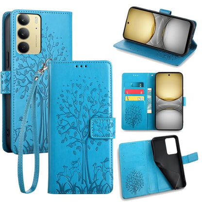 Tree & Deer Embossed Leather Phone Case, For Realme 14 Pro+ 5G, For Realme 14 Pro 5G Global, For Realme C75 4G / 14x 5G Global, For Realme C53 4G / Narzo N53 4G, For Realme Q3S