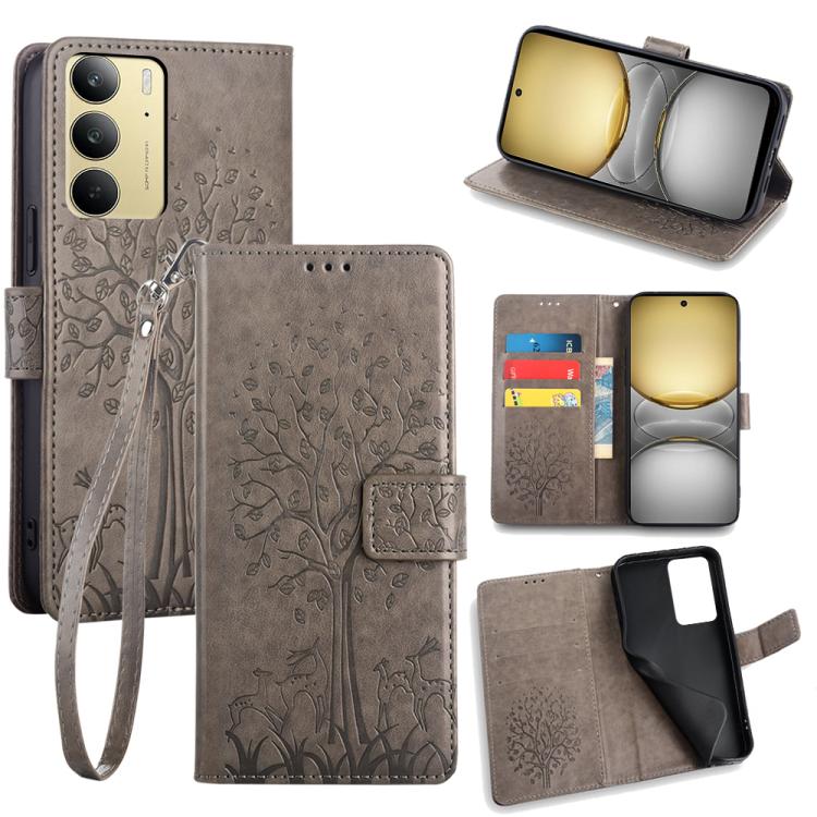 Tree & Deer Embossed Leather Phone Case, For Realme 14 Pro+ 5G, For Realme 14 Pro 5G Global, For Realme C75 4G / 14x 5G Global, For Realme C53 4G / Narzo N53 4G, For Realme Q3S