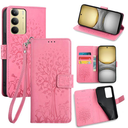 Tree & Deer Embossed Leather Phone Case, For Realme 14 Pro+ 5G, For Realme 14 Pro 5G Global, For Realme C75 4G / 14x 5G Global, For Realme C53 4G / Narzo N53 4G, For Realme Q3S