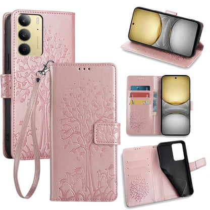 Tree & Deer Embossed Leather Phone Case, For Realme 14 Pro+ 5G, For Realme 14 Pro 5G Global, For Realme C75 4G / 14x 5G Global, For Realme C53 4G / Narzo N53 4G, For Realme Q3S
