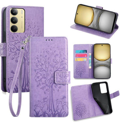 Tree & Deer Embossed Leather Phone Case, For Realme 14 Pro+ 5G, For Realme 14 Pro 5G Global, For Realme C75 4G / 14x 5G Global, For Realme C53 4G / Narzo N53 4G, For Realme Q3S