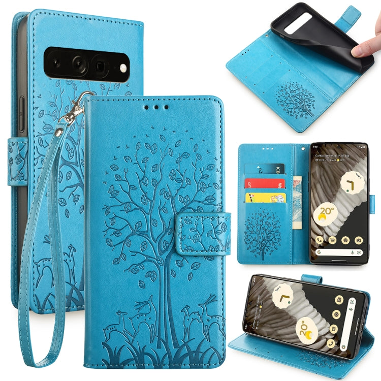 Tree & Deer Embossed Leather Phone Case, For Google Pixel 10a, For Google Pixel 7 Pro