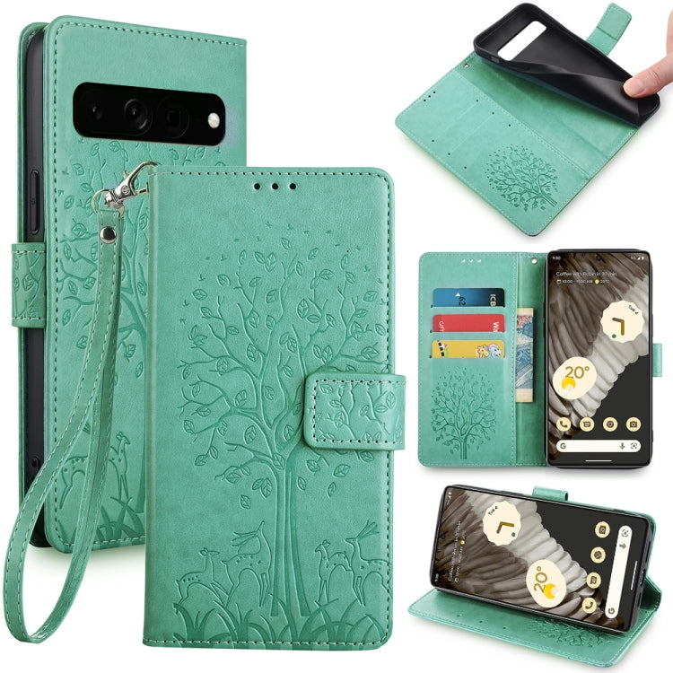 Tree & Deer Embossed Leather Phone Case, For Google Pixel 10a, For Google Pixel 7 Pro