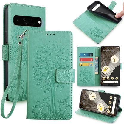 Tree & Deer Embossed Leather Phone Case, For Google Pixel 10a, For Google Pixel 7 Pro