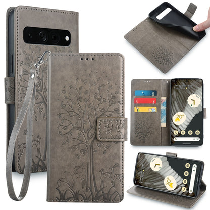 Tree & Deer Embossed Leather Phone Case, For Google Pixel 10a, For Google Pixel 7 Pro