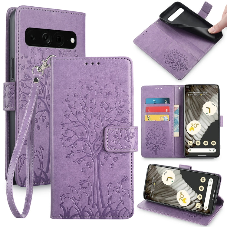 Tree & Deer Embossed Leather Phone Case, For Google Pixel 10a, For Google Pixel 7 Pro