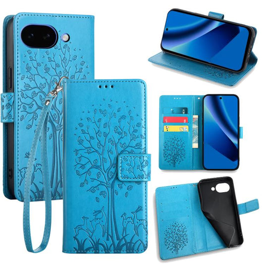 Tree & Deer Embossed Leather Phone Case, For Google Pixel 10a, For Google Pixel 7 Pro