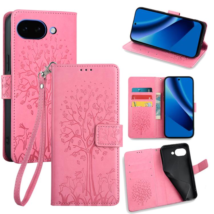 Tree & Deer Embossed Leather Phone Case, For Google Pixel 10a, For Google Pixel 7 Pro