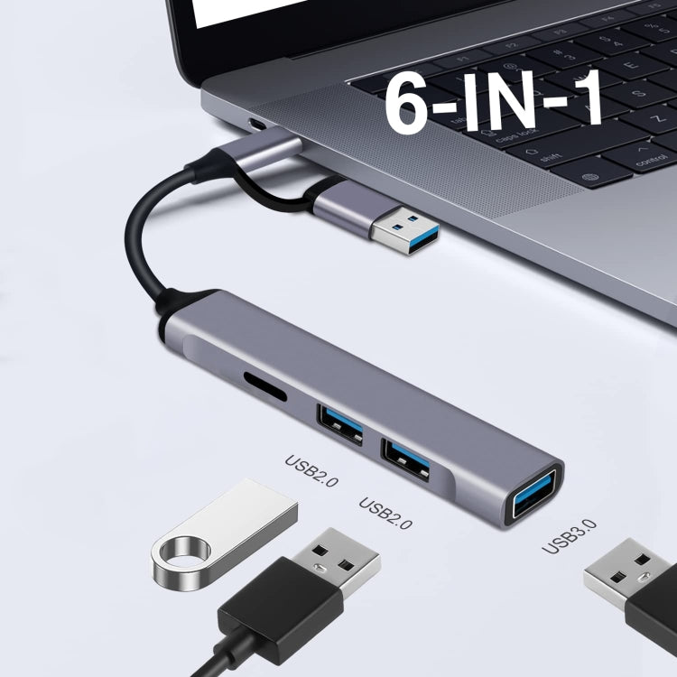 809-C 6 in 1 USB+Type-C to USB Multifunctional Docking Station HUB Adapter, 809-C