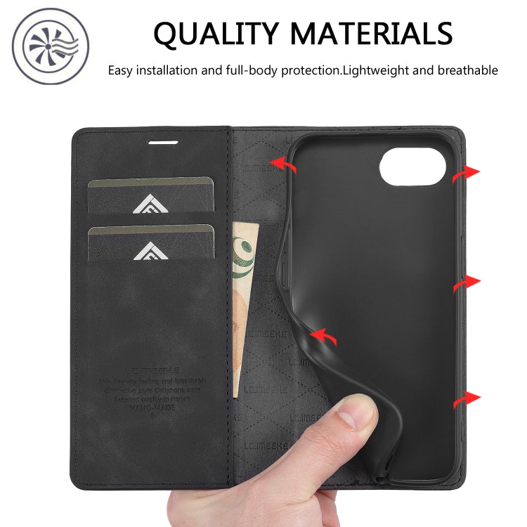 LC.IMEEKE Strong Magnetism Microfiber Leather Phone Case, For iPhone 17e / 16e, For iPhone 17 Pro Max, For iPhone 17 Pro, For iPhone 17, For iPhone Air, For iPhone 16 Pro Max, For iPhone 16 Pro, For iPhone 16 Plus, For iPhone 16