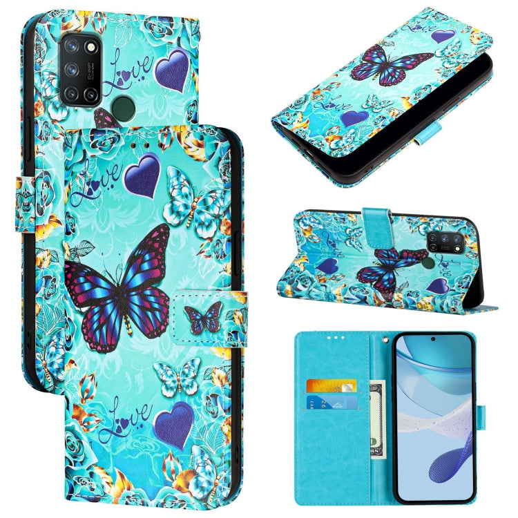 Colored Drawing Pattern Plain Weave Leather Phone Case, For Realme C17 / 7i
