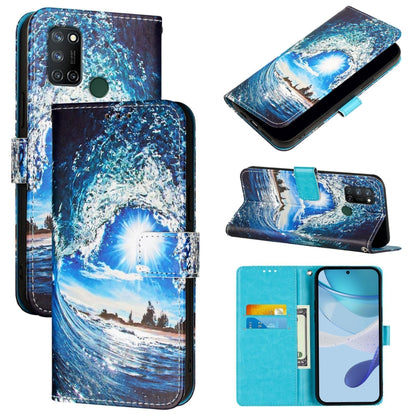 Colored Drawing Pattern Plain Weave Leather Phone Case, For Realme C17 / 7i