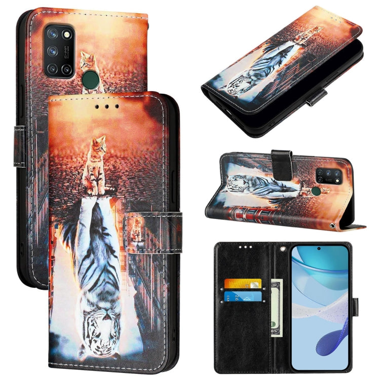 Colored Drawing Pattern Plain Weave Leather Phone Case, For Realme C17 / 7i