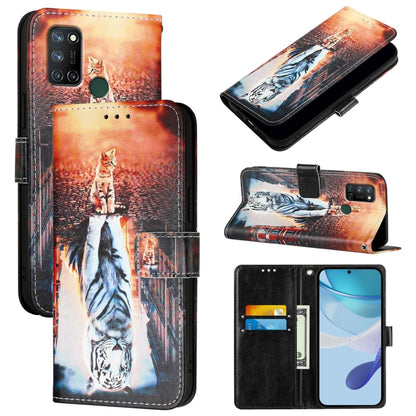 Colored Drawing Pattern Plain Weave Leather Phone Case, For Realme C17 / 7i