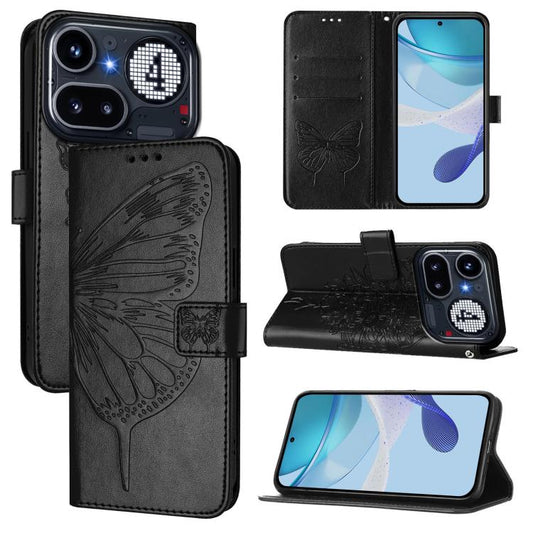 Embossed Butterfly Leather Phone Case, For Nothing Phone 4a Pro, For Nothing Phone 4a, For Nothing CMF Phone 1, For Nothing Phone 2a