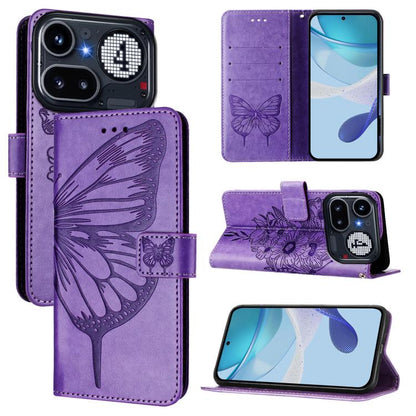 Embossed Butterfly Leather Phone Case, For Nothing Phone 4a Pro, For Nothing Phone 4a, For Nothing CMF Phone 1, For Nothing Phone 2a