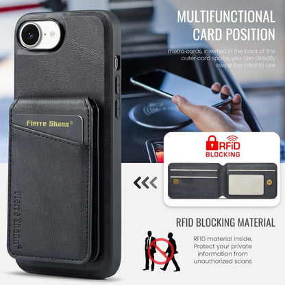 Fierre Shann Cowhide Vertical Flip Magnetic Card Holder Phone Case, For iPhone 17e / 16e, For iPhone 17 Pro Max, For iPhone 17 Pro, For iPhone 17, For iPhone Air, For iPhone 16 Pro Max, For iPhone 16 Pro, For iPhone 16 Plus, For iPhone 16              ...