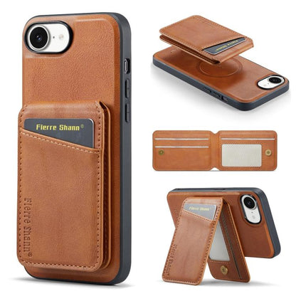 Fierre Shann Cowhide Vertical Flip Magnetic Card Holder Phone Case, For iPhone 17e / 16e, For iPhone 17 Pro Max, For iPhone 17 Pro, For iPhone 17, For iPhone Air, For iPhone 16 Pro Max, For iPhone 16 Pro, For iPhone 16 Plus, For iPhone 16              ...