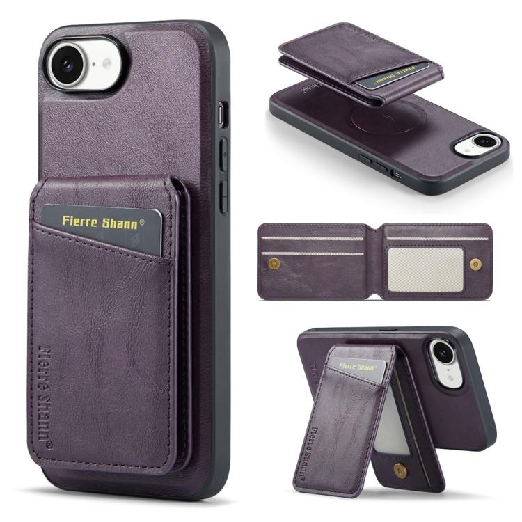 Fierre Shann Cowhide Vertical Flip Magnetic Card Holder Phone Case, For iPhone 17e / 16e, For iPhone 17 Pro Max, For iPhone 17 Pro, For iPhone 17, For iPhone Air, For iPhone 16 Pro Max, For iPhone 16 Pro, For iPhone 16 Plus, For iPhone 16              ...