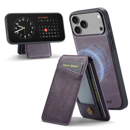 Fierre Shann Cowhide Vertical Flip Magnetic Card Holder Phone Case, For iPhone 17e / 16e, For iPhone 17 Pro Max, For iPhone 17 Pro, For iPhone 17, For iPhone Air, For iPhone 16 Pro Max, For iPhone 16 Pro, For iPhone 16 Plus, For iPhone 16              ...