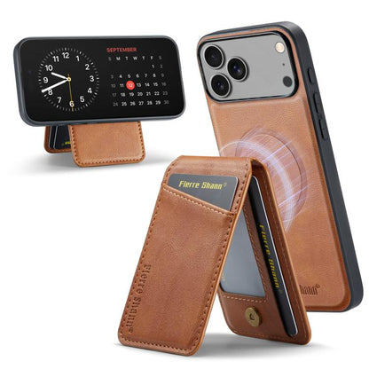Fierre Shann Cowhide Vertical Flip Magnetic Card Holder Phone Case, For iPhone 17e / 16e, For iPhone 17 Pro Max, For iPhone 17 Pro, For iPhone 17, For iPhone Air, For iPhone 16 Pro Max, For iPhone 16 Pro, For iPhone 16 Plus, For iPhone 16              ...