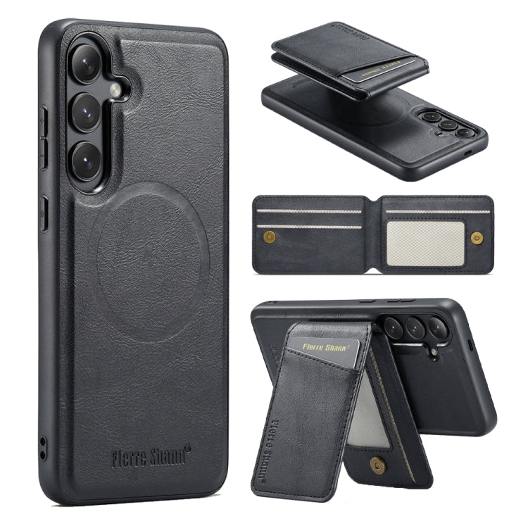Fierre Shann Cowhide Vertical Flip Magnetic Card Holder Phone Case, For Samsung Galaxy S26+ 5G, For Samsung Galaxy S26 Ultra 5G, For Samsung Galaxy S26 5G, For Samsung Galaxy S25 5G, For Samsung Galaxy S25+ 5G, For Samsung Galaxy S25 Ultra 5G          ...