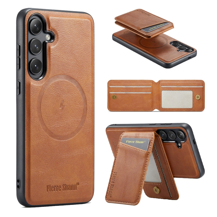 Fierre Shann Cowhide Vertical Flip Magnetic Card Holder Phone Case, For Samsung Galaxy S26+ 5G, For Samsung Galaxy S26 Ultra 5G, For Samsung Galaxy S26 5G, For Samsung Galaxy S25 5G, For Samsung Galaxy S25+ 5G, For Samsung Galaxy S25 Ultra 5G          ...