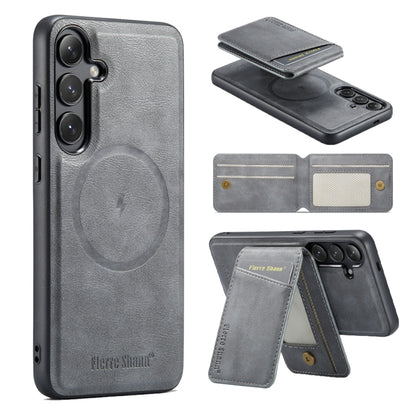 Fierre Shann Cowhide Vertical Flip Magnetic Card Holder Phone Case, For Samsung Galaxy S26+ 5G, For Samsung Galaxy S26 Ultra 5G, For Samsung Galaxy S26 5G, For Samsung Galaxy S25 5G, For Samsung Galaxy S25+ 5G, For Samsung Galaxy S25 Ultra 5G          ...