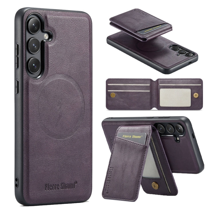 Fierre Shann Cowhide Vertical Flip Magnetic Card Holder Phone Case, For Samsung Galaxy S26+ 5G, For Samsung Galaxy S26 Ultra 5G, For Samsung Galaxy S26 5G, For Samsung Galaxy S25 5G, For Samsung Galaxy S25+ 5G, For Samsung Galaxy S25 Ultra 5G          ...