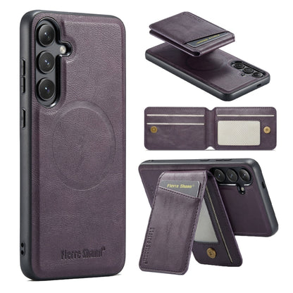 Fierre Shann Cowhide Vertical Flip Magnetic Card Holder Phone Case, For Samsung Galaxy S26+ 5G, For Samsung Galaxy S26 Ultra 5G, For Samsung Galaxy S26 5G, For Samsung Galaxy S25 5G, For Samsung Galaxy S25+ 5G, For Samsung Galaxy S25 Ultra 5G          ...