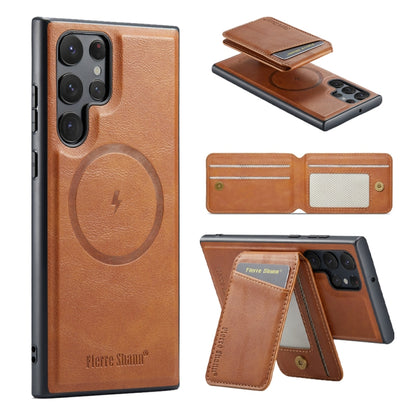 Fierre Shann Cowhide Vertical Flip Magnetic Card Holder Phone Case, For Samsung Galaxy S26+ 5G, For Samsung Galaxy S26 Ultra 5G, For Samsung Galaxy S26 5G, For Samsung Galaxy S25 5G, For Samsung Galaxy S25+ 5G, For Samsung Galaxy S25 Ultra 5G          ...