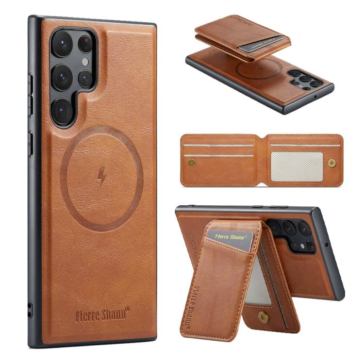 Fierre Shann Cowhide Vertical Flip Magnetic Card Holder Phone Case, For Samsung Galaxy S26+ 5G, For Samsung Galaxy S26 Ultra 5G, For Samsung Galaxy S26 5G, For Samsung Galaxy S25 5G, For Samsung Galaxy S25+ 5G, For Samsung Galaxy S25 Ultra 5G          ...
