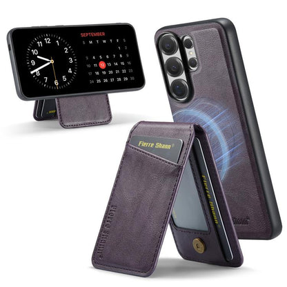 Fierre Shann Cowhide Vertical Flip Magnetic Card Holder Phone Case, For Samsung Galaxy S26+ 5G, For Samsung Galaxy S26 Ultra 5G, For Samsung Galaxy S26 5G, For Samsung Galaxy S25 5G, For Samsung Galaxy S25+ 5G, For Samsung Galaxy S25 Ultra 5G          ...