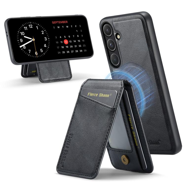 Fierre Shann Cowhide Vertical Flip Magnetic Card Holder Phone Case, For Samsung Galaxy S26+ 5G, For Samsung Galaxy S26 Ultra 5G, For Samsung Galaxy S26 5G, For Samsung Galaxy S25 5G, For Samsung Galaxy S25+ 5G, For Samsung Galaxy S25 Ultra 5G          ...