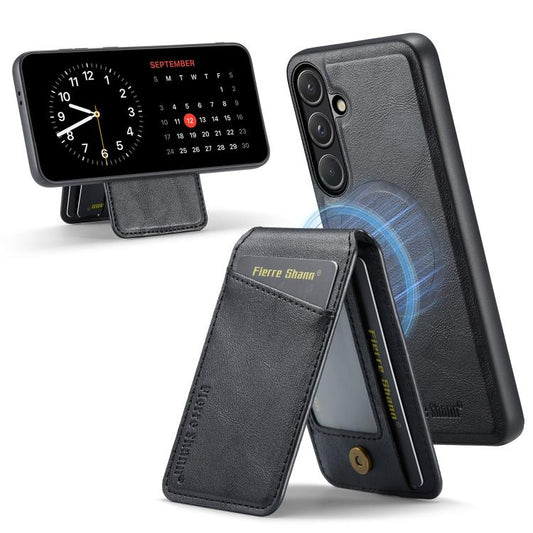 Fierre Shann Cowhide Vertical Flip Magnetic Card Holder Phone Case, For Samsung Galaxy S26+ 5G, For Samsung Galaxy S26 Ultra 5G, For Samsung Galaxy S26 5G, For Samsung Galaxy S25 5G, For Samsung Galaxy S25+ 5G, For Samsung Galaxy S25 Ultra 5G          ...