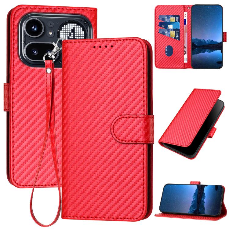 YX0070 Carbon Fiber Buckle Leather Phone Case with Lanyard, For Nothing Phone 4a Pro, For Nothing Phone 4a, For Nothing Phone 3a, For Nothing Phone 3a Pro, For Nothing Phone 2a, For Nothing Phone 2, For Nothing Phone 1