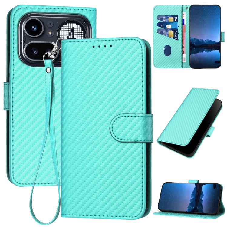 YX0070 Carbon Fiber Buckle Leather Phone Case with Lanyard, For Nothing Phone 4a Pro, For Nothing Phone 4a, For Nothing Phone 3a, For Nothing Phone 3a Pro, For Nothing Phone 2a, For Nothing Phone 2, For Nothing Phone 1